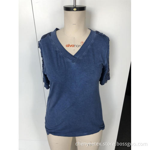V-neck hollowed-out short sleeve